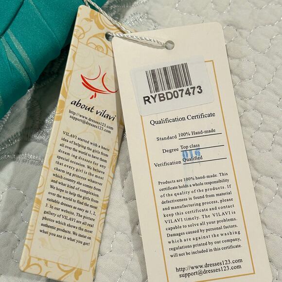 NWT Vilavi Dress Evening Gown Women Sz 12 Formal Chiffon Aqua Blue Asymmetrical - Picture 9 of 15